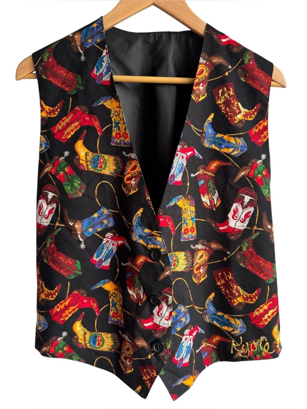 Handmade Western Cowboy Boot Print Vest Womens L Colourful Novelty Rodeo Country